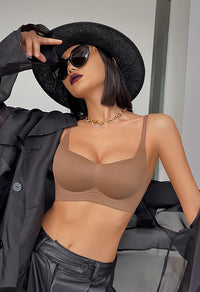 Women's Half Cup Wireless Push-Up Bra - Comfortable Breathable Nylon Spandex Lingerie for Small Bust - Nude, Black, Silver Gray, Brown - Sizes S, M, L, XL