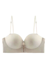 [Brand] Bra Push Up Tanpa Kawat 1/2 Cup Tebal Removable Padding Breathable Nylon Spandex - Skin / Hitam / Putih / Coklat - S M L XL