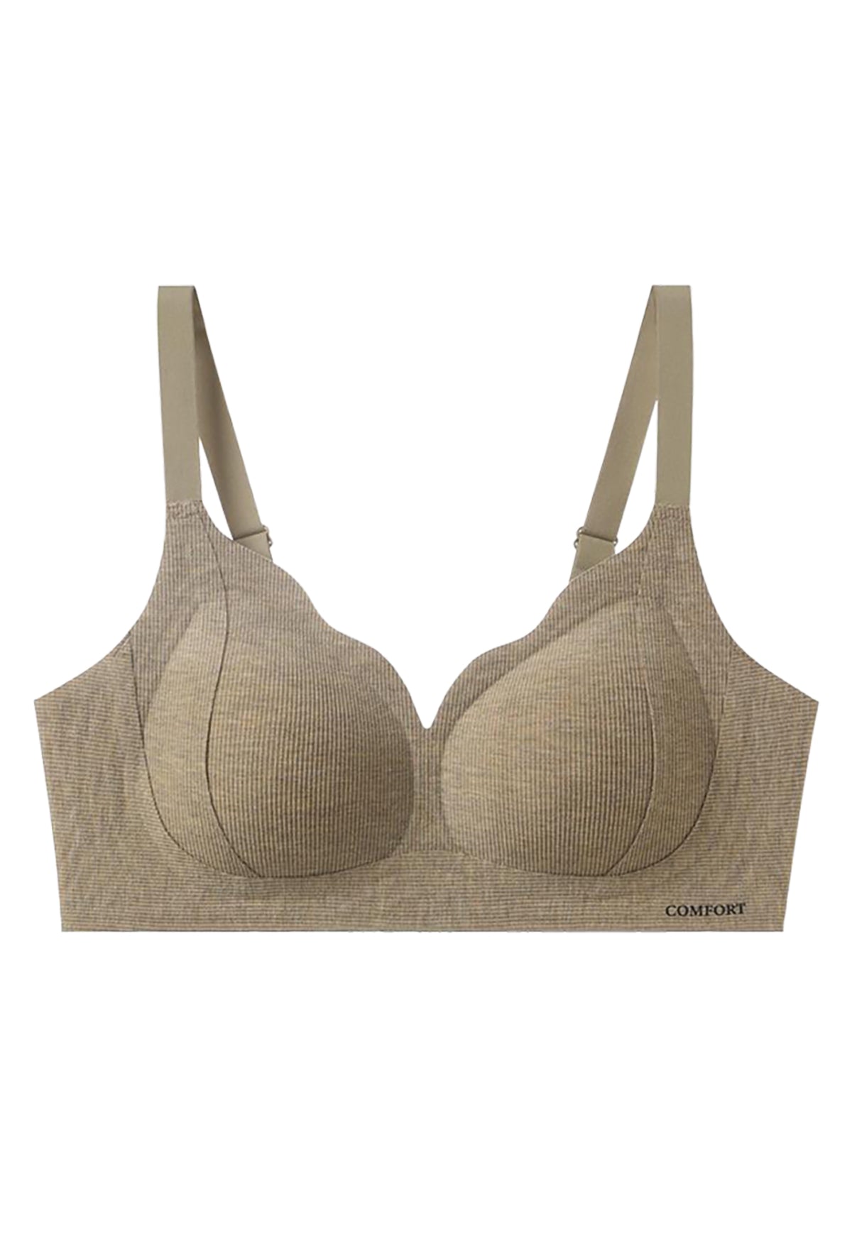 Bra Pendukung Lembut Tanpa Kawat, Sensasi Hangat - Full Cup Tipis Nyaman, Anti Gravitasi untuk Wanita Indonesia - Warna Kulit/Hitam/Abu-abu